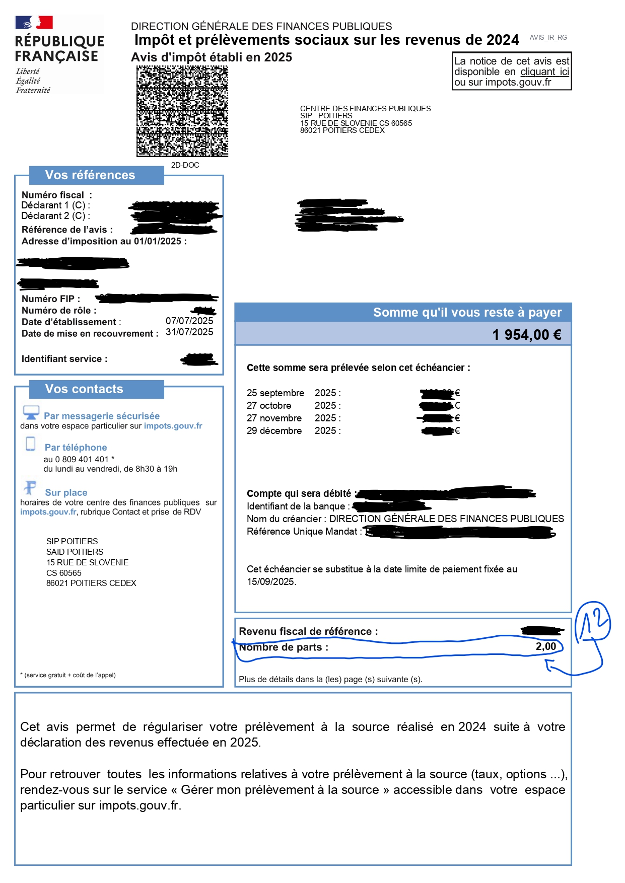 Example of French tax assessment notice - declarant section